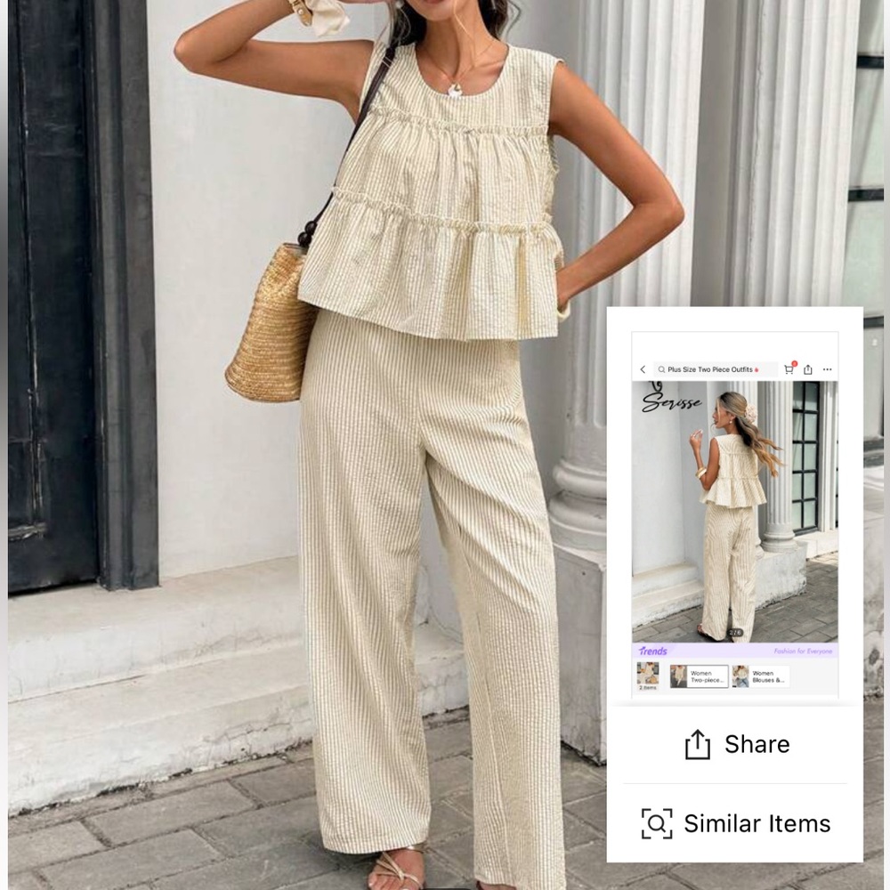 Women's Cream Wide-Leg Linen-Blend Pants